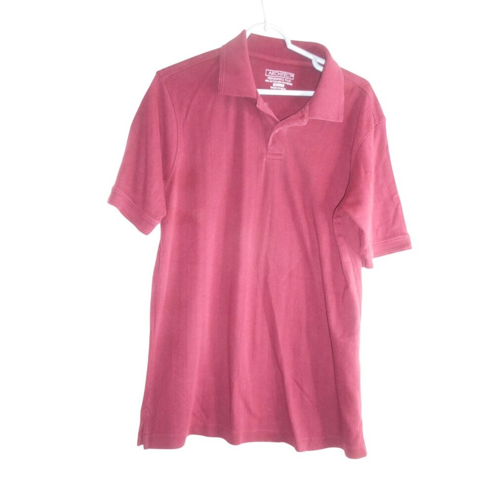 Burgundy ribbed Knit Sz M Collared Performance Polo shirt Short sleeve Architect